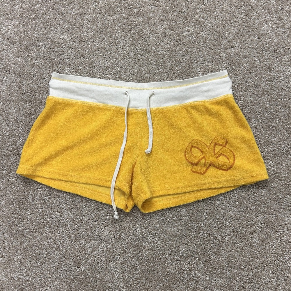 Vintage Wet Seal Sweat Shorts Womens M 30W Yellow Terry Drawstring 96 Logo